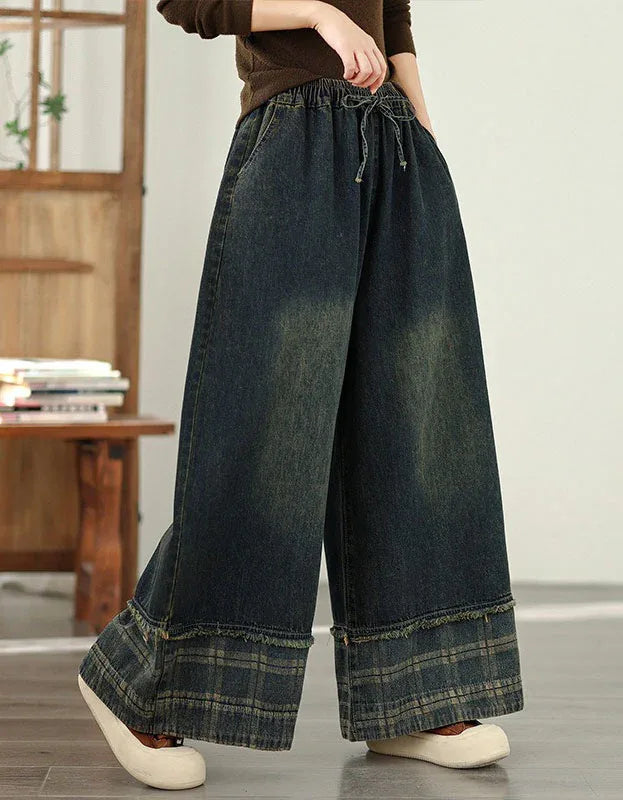 Vintage Casual Loose Wide Leg Denim Trousers - Islinen