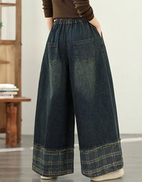 Vintage Casual Loose Wide Leg Denim Trousers - Islinen