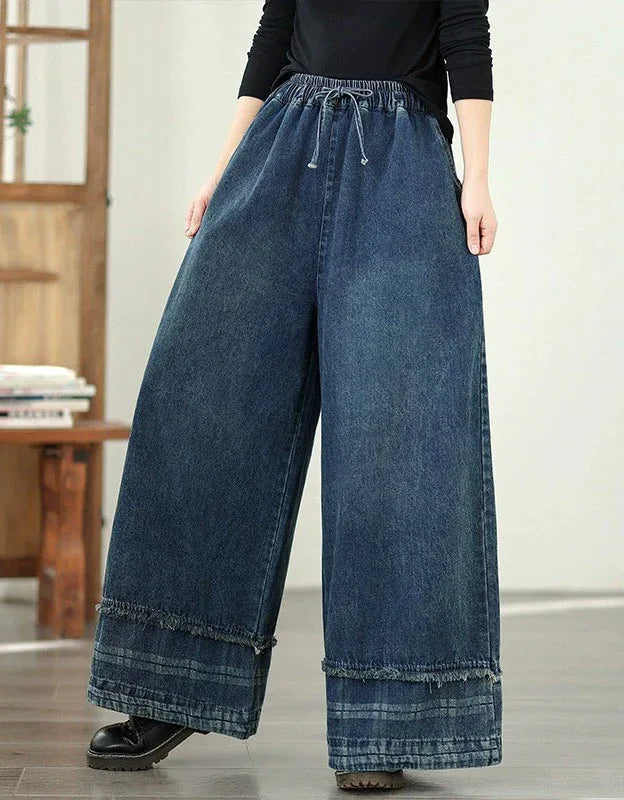 Vintage Casual Loose Wide Leg Denim Trousers - Islinen