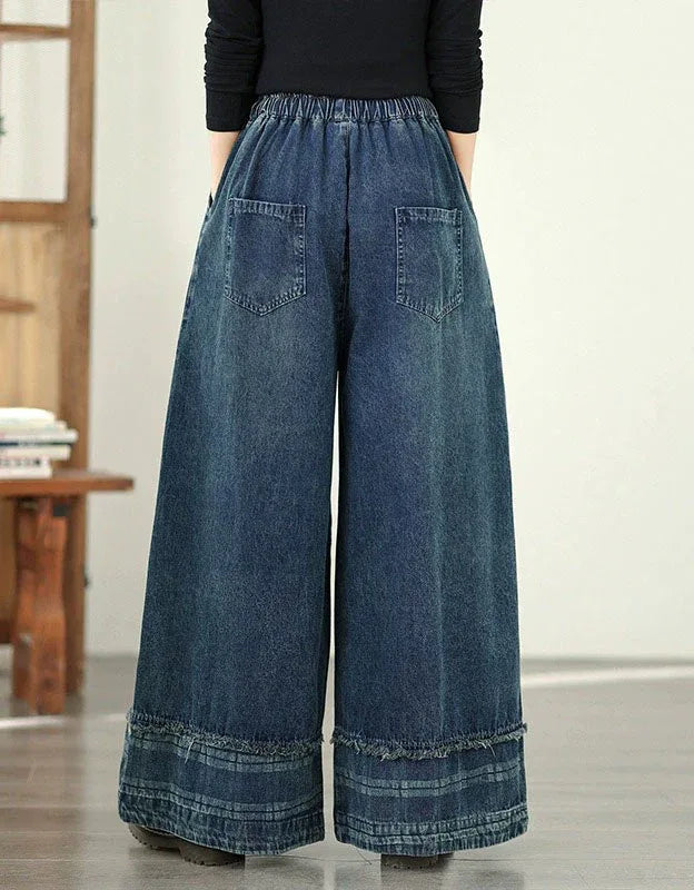 Vintage Casual Loose Wide Leg Denim Trousers - Islinen