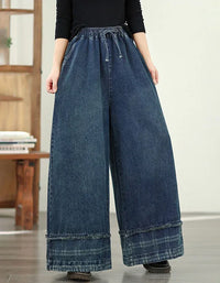 Vintage Casual Loose Wide Leg Denim Trousers - Islinen
