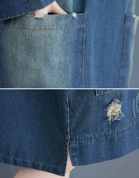 Casual oversized denim hoodie dress for women close-up