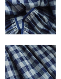 Vintage Casual Plaid Long Sleeve Collared Linen Midi Dress