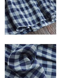 Vintage Casual Plaid Long Sleeve Collared Linen Midi Dress