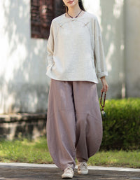 Loose fit linen cotton blouse with stitch detail