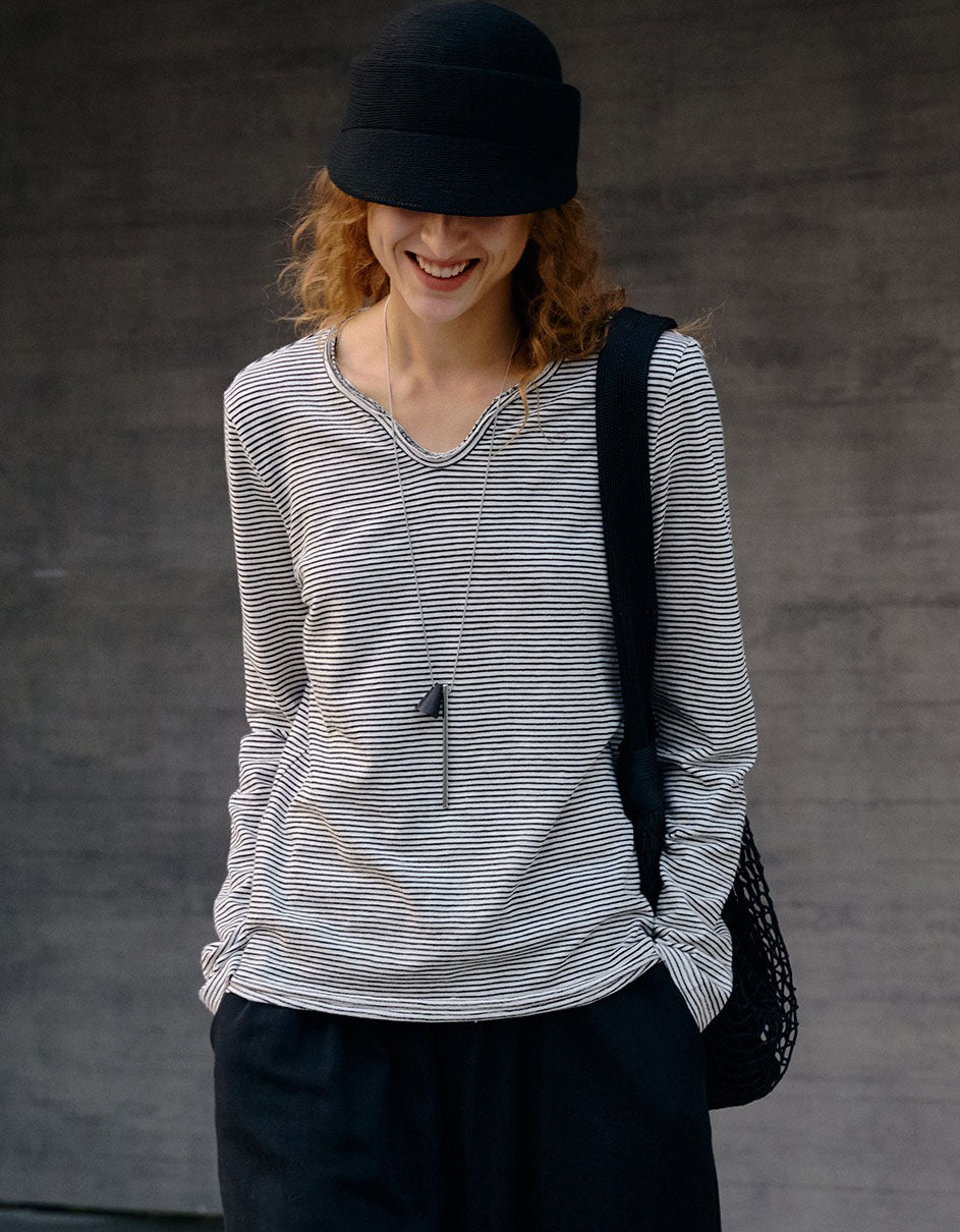 minimalist striped long sleeve shirt women casual outfit