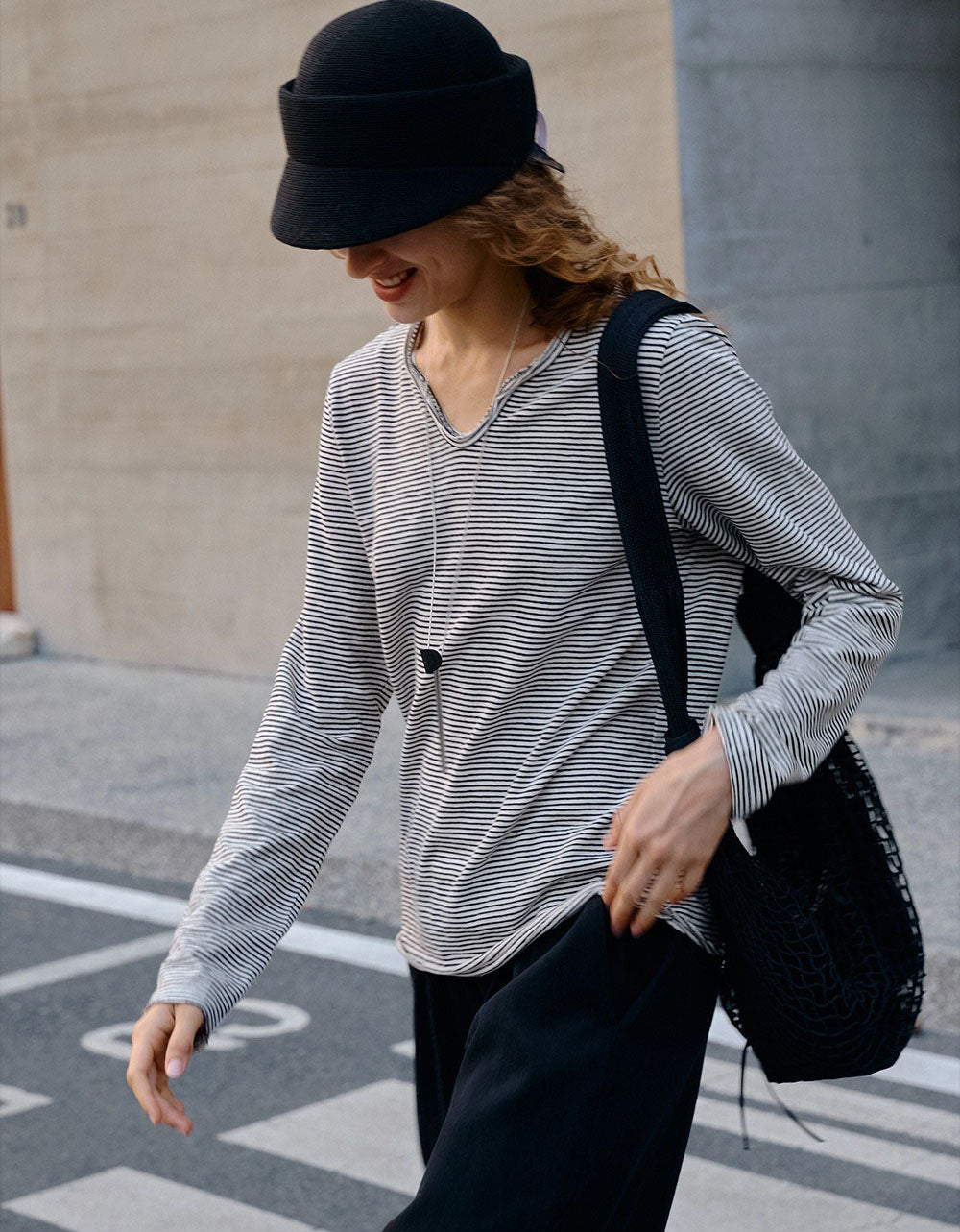 lightweight striped long sleeve top women casual