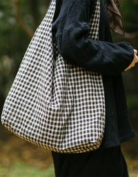 Vintage Classic Plaid Cotton Linen Bag