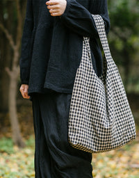 Vintage Classic Plaid Cotton Linen Bag