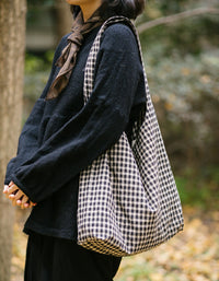 Vintage Classic Plaid Cotton Linen Bag