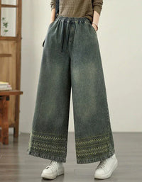 Vintage Comfortable Elastic Waist Wide Leg Jeans - Islinen