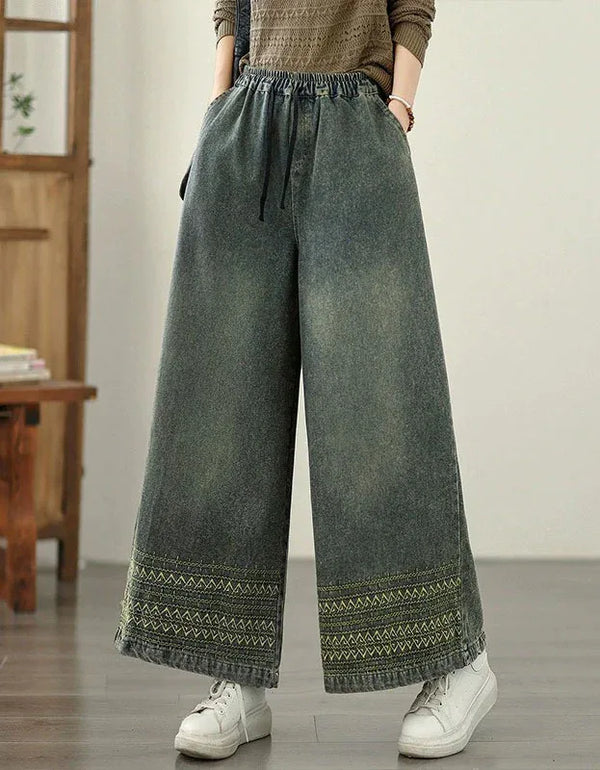 Vintage Comfortable Elastic Waist Wide Leg Jeans - Islinen