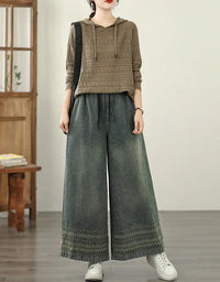 Vintage Comfortable Elastic Waist Wide Leg Jeans - Islinen