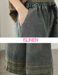 Vintage Comfortable Elastic Waist Wide Leg Jeans - Islinen