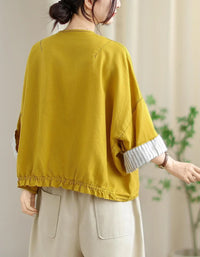 Vintage Comfortable Folded Cuffs Linen Button Jacket - Islinen