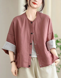 Vintage Comfortable Folded Cuffs Linen Button Jacket - Islinen