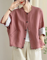 Vintage Comfortable Folded Cuffs Linen Button Jacket - Islinen