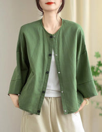 Vintage Comfortable Folded Cuffs Linen Button Jacket - Islinen