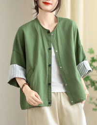 Vintage Comfortable Folded Cuffs Linen Button Jacket - Islinen