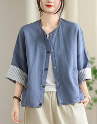 Vintage Comfortable Folded Cuffs Linen Button Jacket - Islinen