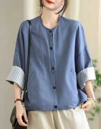 Vintage Comfortable Folded Cuffs Linen Button Jacket - Islinen