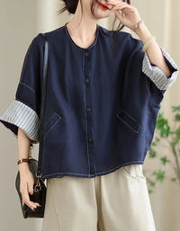 Vintage Comfortable Folded Cuffs Linen Button Jacket - Islinen