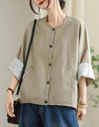 Vintage Comfortable Folded Cuffs Linen Button Jacket - Islinen