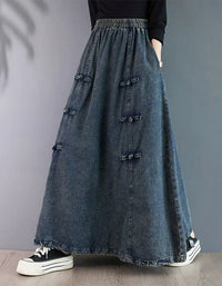 Vintage Comfortable Side Button Maxi Jean Skirt - Islinen