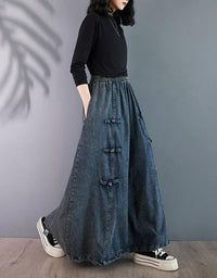 Vintage Comfortable Side Button Maxi Jean Skirt - Islinen
