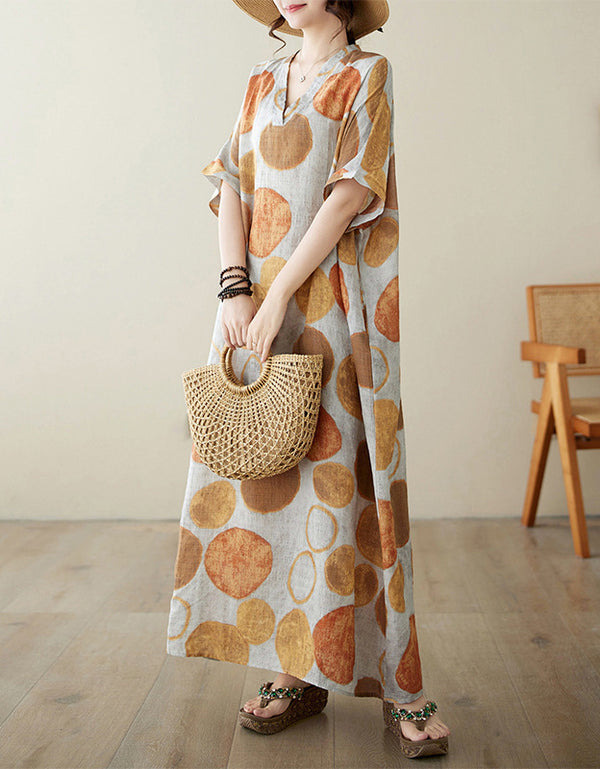 Vintage Comfy Loose-Fit Linen Cotton Maxi Dress