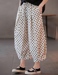 Vintage Comfy Polka Dot Cotton Linen Pants