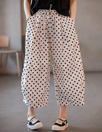 Vintage Comfy Polka Dot Cotton Linen Pants