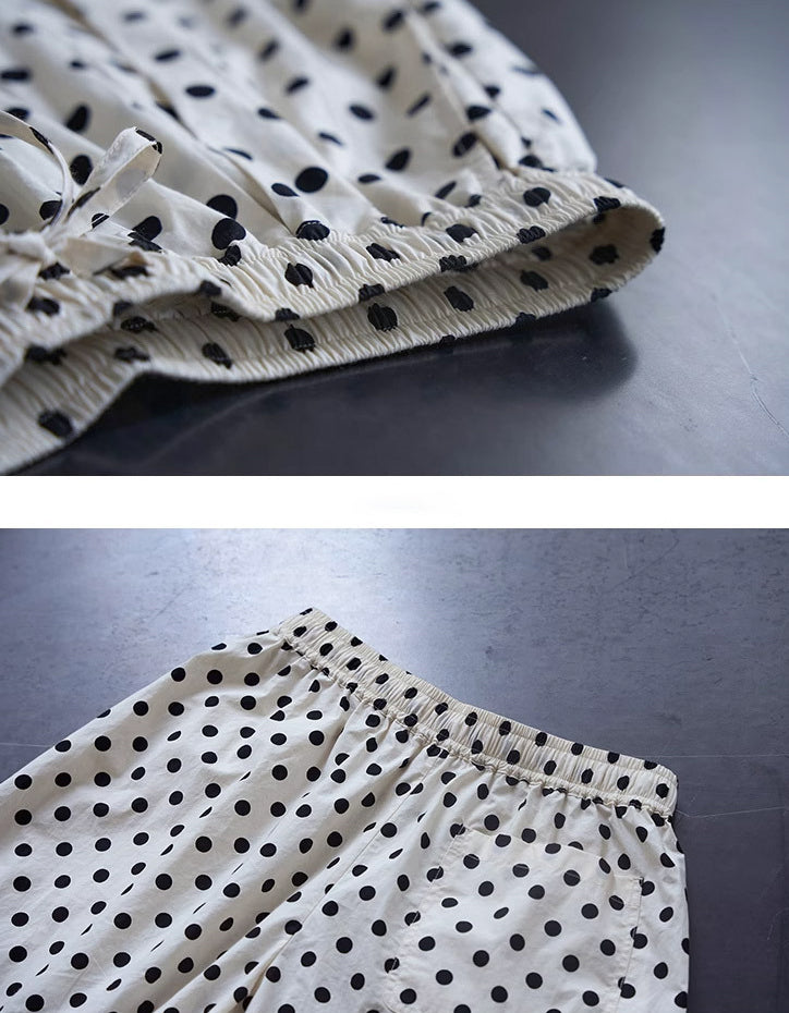 Vintage Comfy Polka Dot Cotton Linen Pants