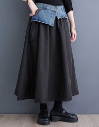 Vintage Denim Patchwork Maxi Skirt