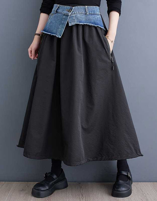 Vintage Denim Patchwork Maxi Skirt