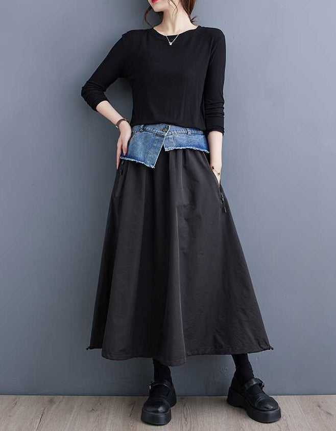 Vintage Denim Patchwork Maxi Skirt
