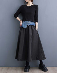 Vintage Denim Patchwork Maxi Skirt