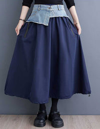 Vintage Denim Patchwork Maxi Skirt