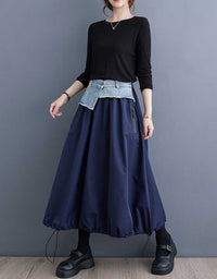 Vintage Denim Patchwork Maxi Skirt