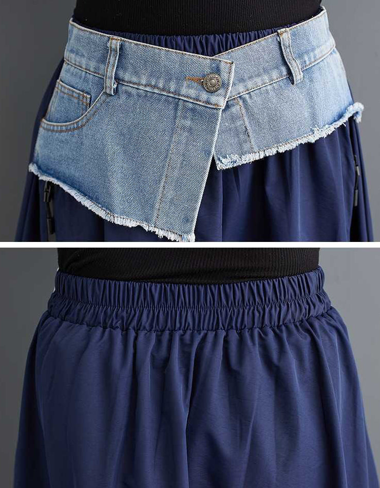 Vintage Denim Patchwork Maxi Skirt
