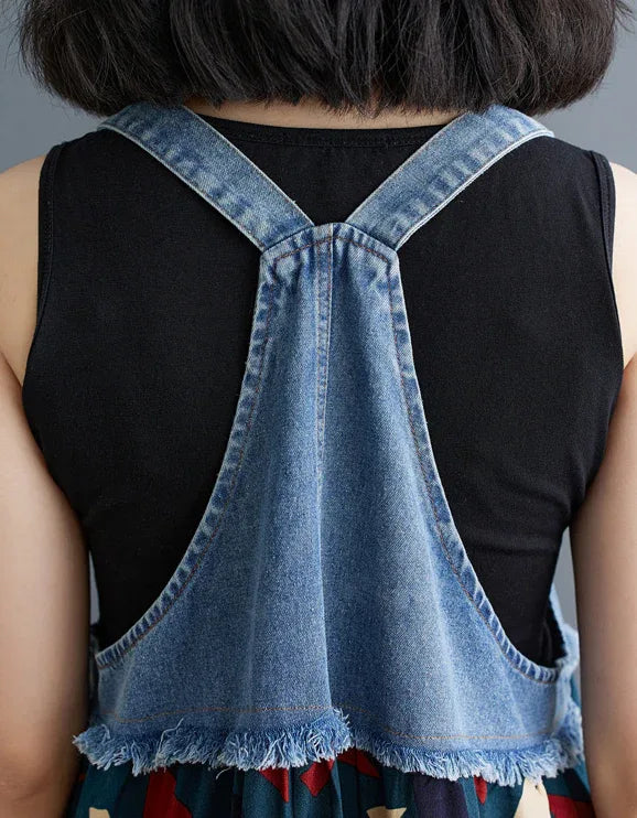 patchwork denim maxi dress Upcycled Denim Patchwork Overall Dress-XS/S