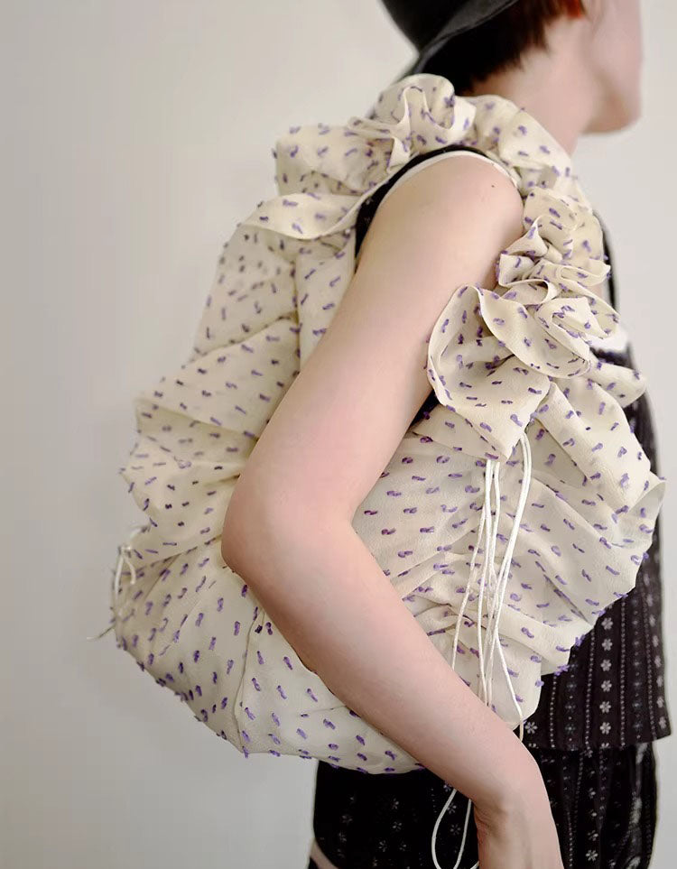 Ruched Fabric Ruffle Shoulder Bag for Women