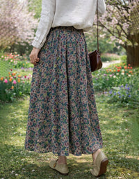 Vintage floral cotton skirt women casual style back view