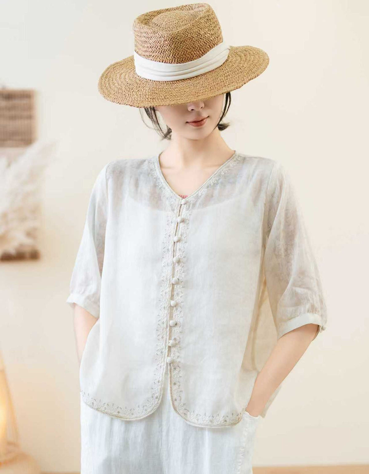 Lightweight Linen Summer Top Women Loose Fit Blouse