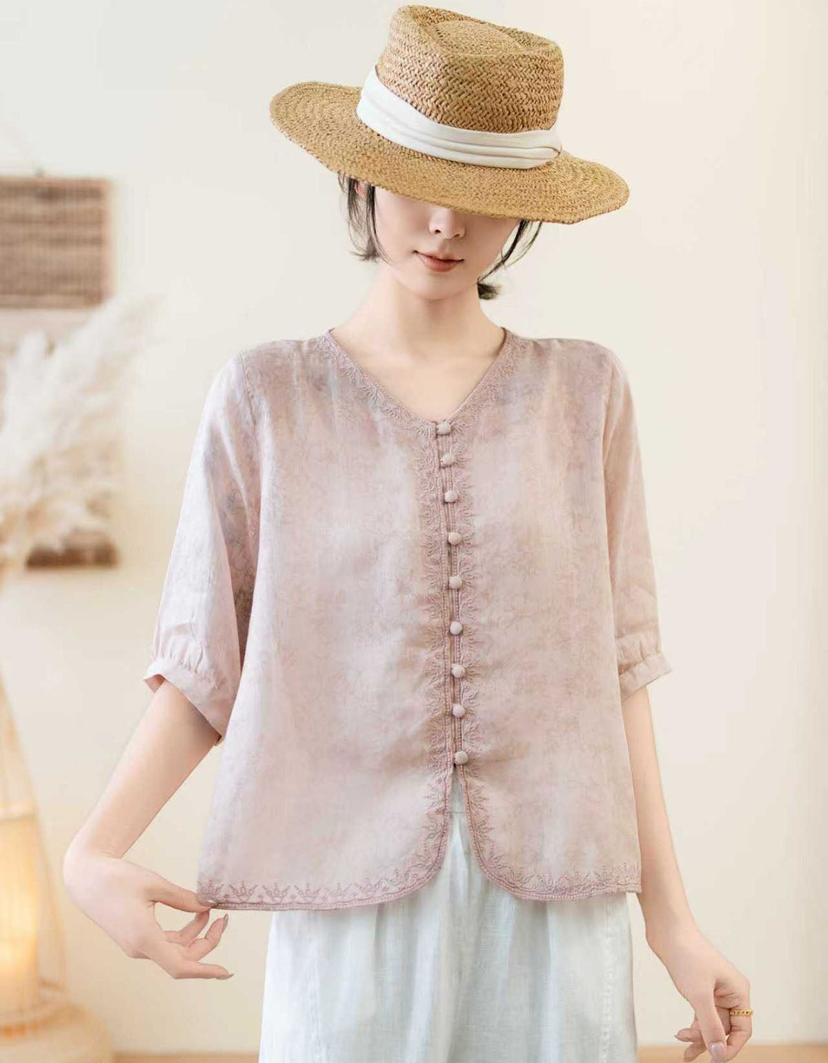 Minimalist Linen Button Shirt Women Casual Summer Top