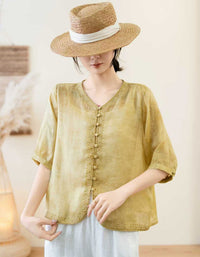 Soft Linen Button Front Blouse Women Summer Outfit