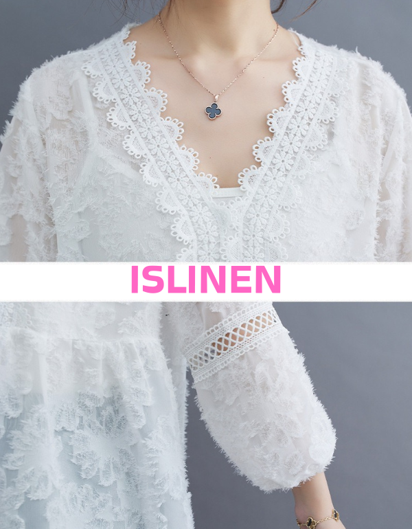 Vintage Embroidered Lace V-Neck Blouse for Women