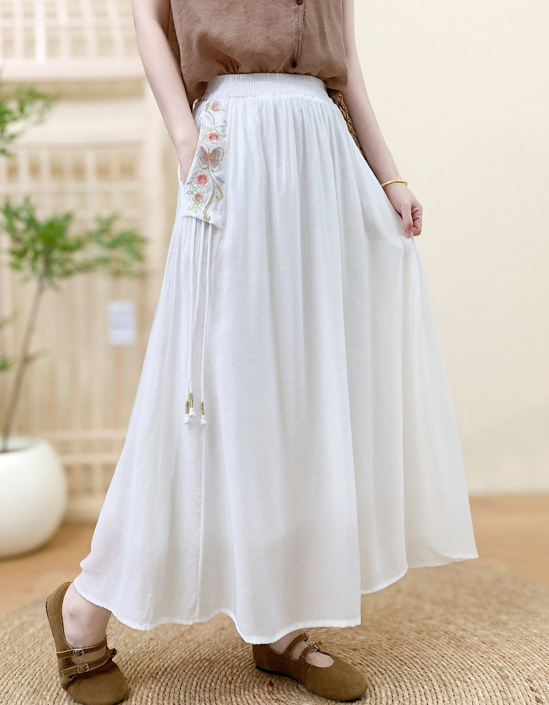Korean Style Boho Maxi Skirt – Feminine Elastic Waist Long Skirt for Spring & Summer