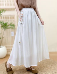 Korean Style Boho Maxi Skirt – Feminine Elastic Waist Long Skirt for Spring & Summer