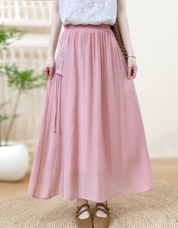Elegant Purple A-Line Long Skirt for Women – Elastic Waist Casual Cottagecore Maxi Skirt